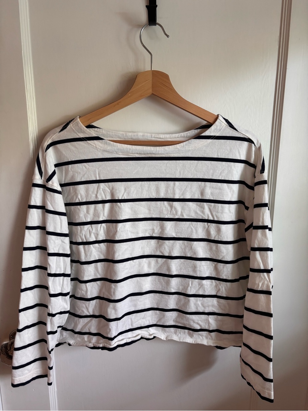 Old Navy White and Black Striped Long-Sleeve Boatneck Top